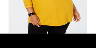 Suéter Alfani Feminino Plus com Detalhe de Botão e Canelado Amarelo Tamanho 0X