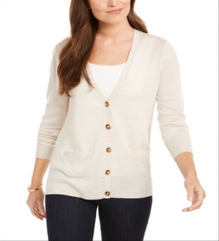 Charter Club Women's Merino Wool V Neck Cardigan Blue Size -XS