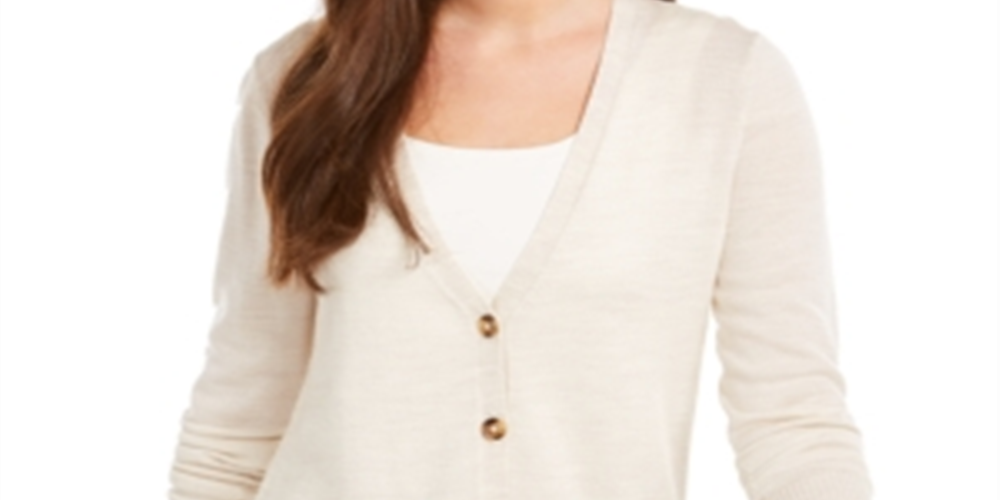 Cardigan feminino de lã merino com decote em V, azul, tamanho XS