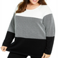 Karen Scott Suéter Feminino de Algodão Colorblock Preto Tamanho 0X