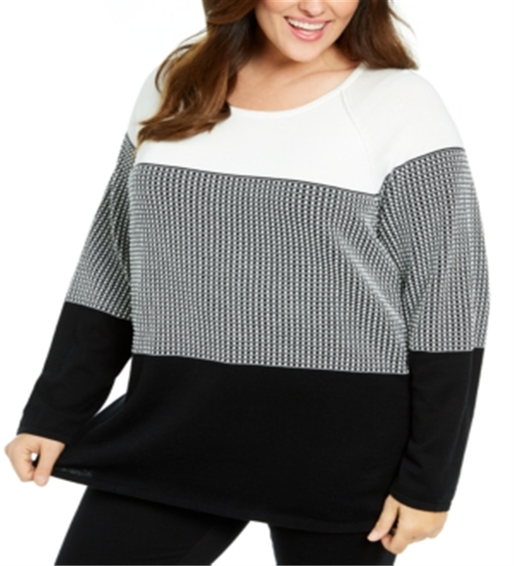 Karen Scott Suéter Feminino de Algodão Colorblock Preto Tamanho 0X