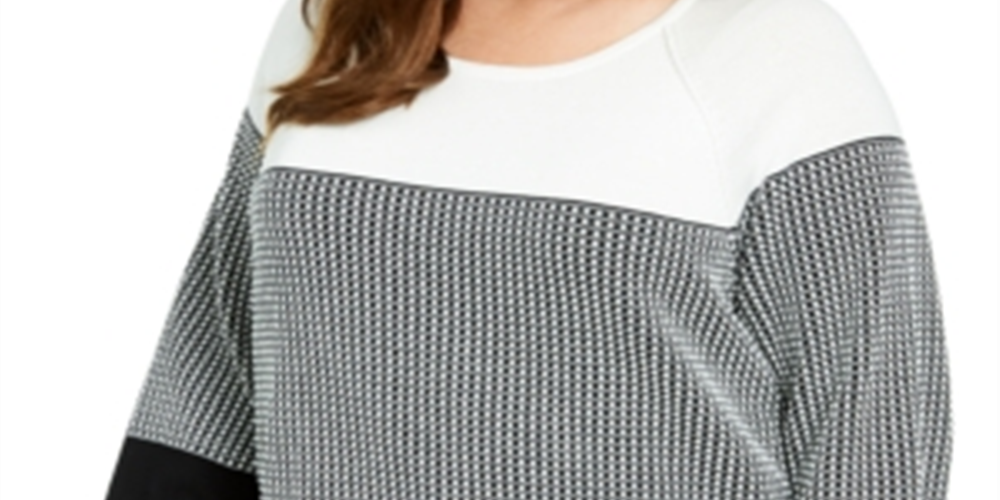 Karen Scott Suéter Feminino de Algodão Colorblock Preto Tamanho 0X