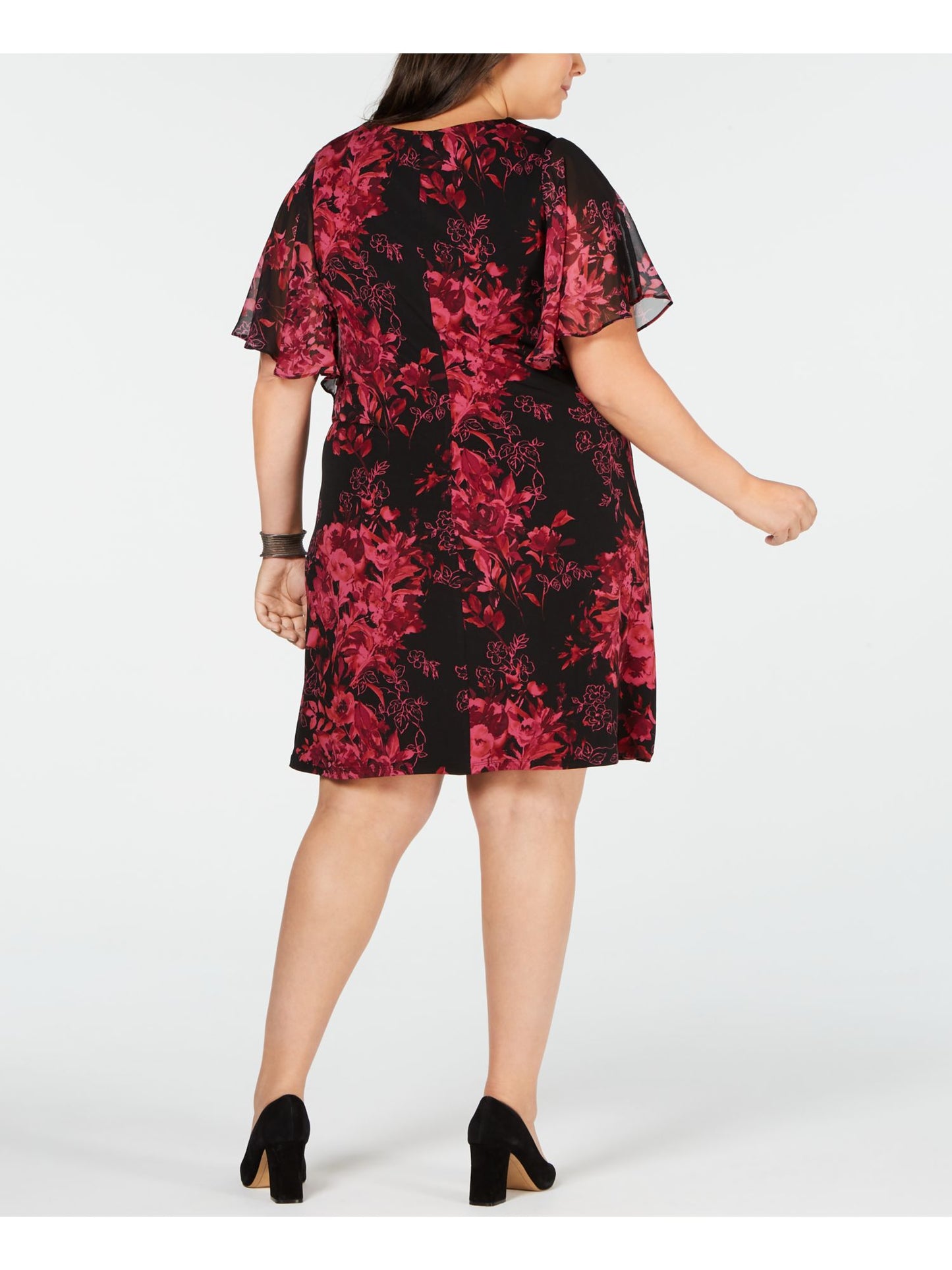 Vestido feminino floral cor de vinho com manga curta, decote em V, comprimento até o joelho, para usar no trabalho, roxo, tamanho 14W