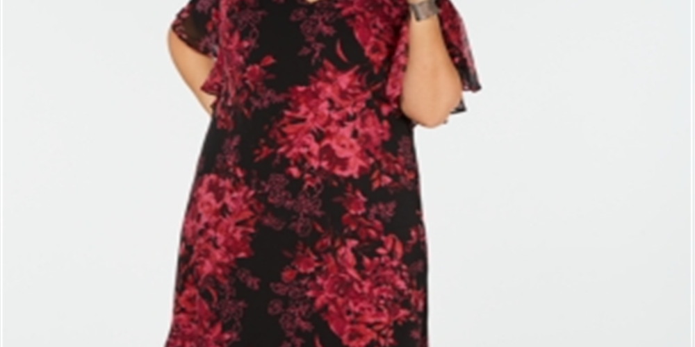 Vestido feminino floral cor de vinho com manga curta, decote em V, comprimento até o joelho, para usar no trabalho, roxo, tamanho 14W