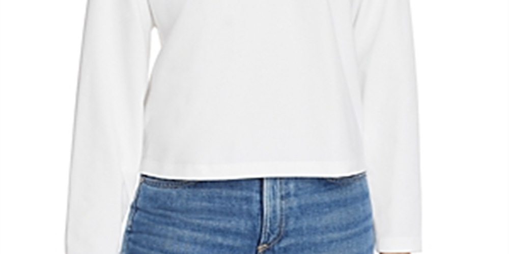 Eileen Fisher Camiseta Feminina de Algodão Orgânico Elástico com Capuz e Manga Curta, Branca, Tamanho Grande