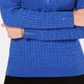 Karen Scott Suéter Henley de malha de algodão trançada feminino, azul, tamanho pequeno