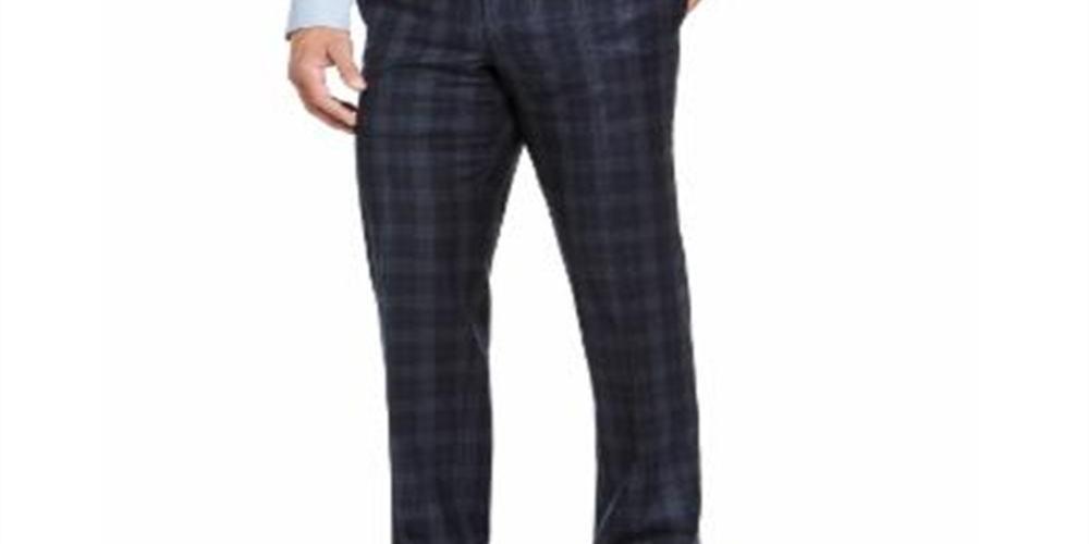 Calça social masculina xadrez elástica Lauren Ralph Lauren, tamanho azul-marinho, 34x34