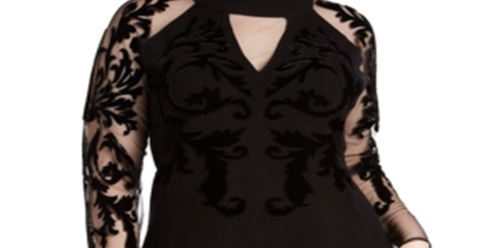 Suéter feminino de veludo flocado com manga de malha, preto, tamanho 4X, da INC International Concepts