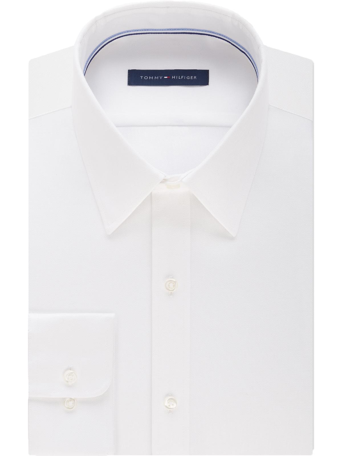 Camisa social masculina Tommy Hilfiger Athletic Fit com botões, branca, tamanho 34-35