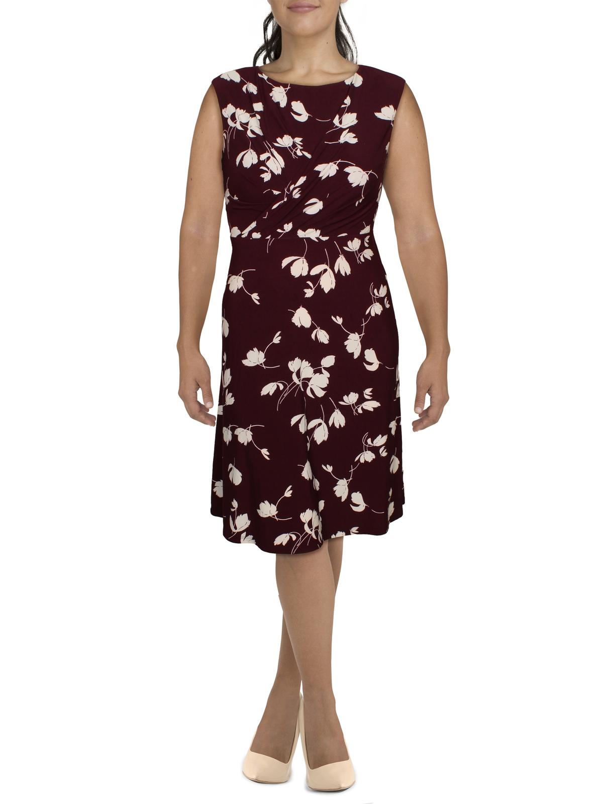 Vestido de malha floral plissado Ralph Lauren feminino, branco, tamanho 16