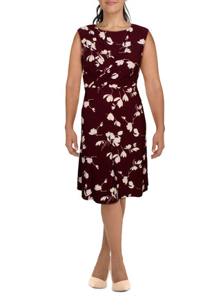 Vestido de malha floral plissado Ralph Lauren feminino, branco, tamanho 16