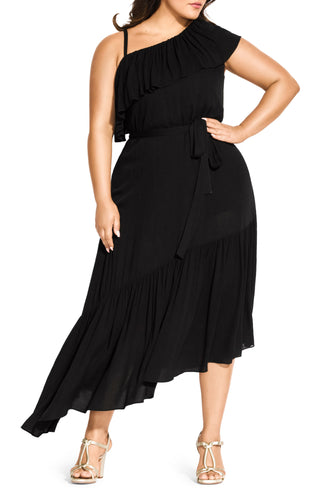 City Chic  Women's  Beach Love One-Shoulder Maxi Dress Black Size 24W