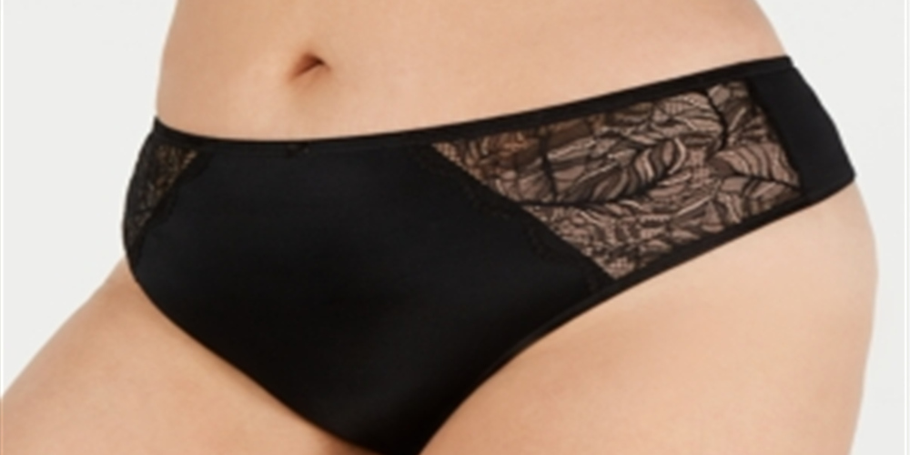 INC Calcinha feminina plus size com renda e acabamento em renda, preta, tamanho 1X