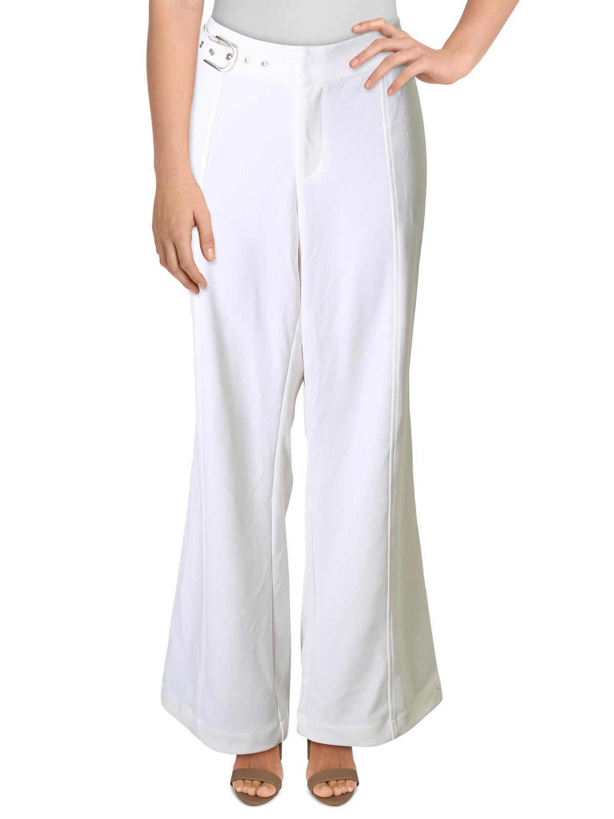 Calça feminina com cinto lateral plus size INC International Concepts, branca, tamanho 14W