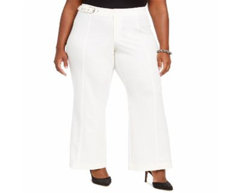 Calça feminina com cinto lateral plus size INC International Concepts, branca, tamanho 14W