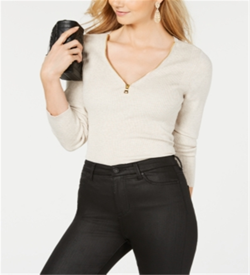Suéter feminino INC com zíper e detalhes em marrom mesclado, tamanho 2XL