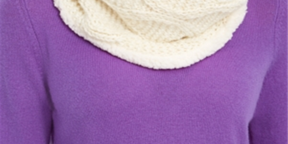 Cachecol feminino INC de malha trançada com laço brilhante e forro de sherpa sintético, marfim, tamanho único