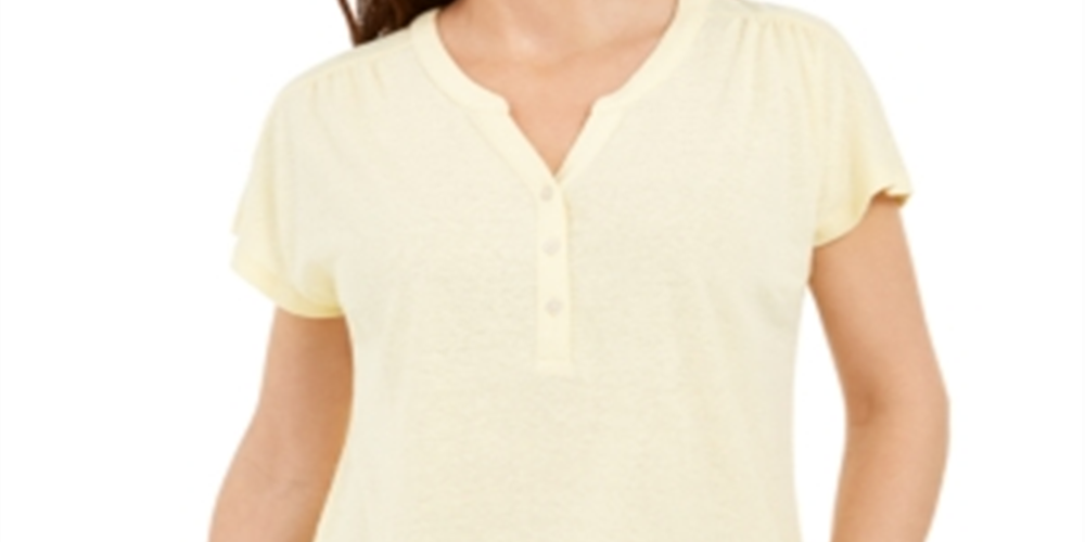 Blusa Henley de linho misto com manga dolman feminina Style &amp; Co, amarela, tamanho M