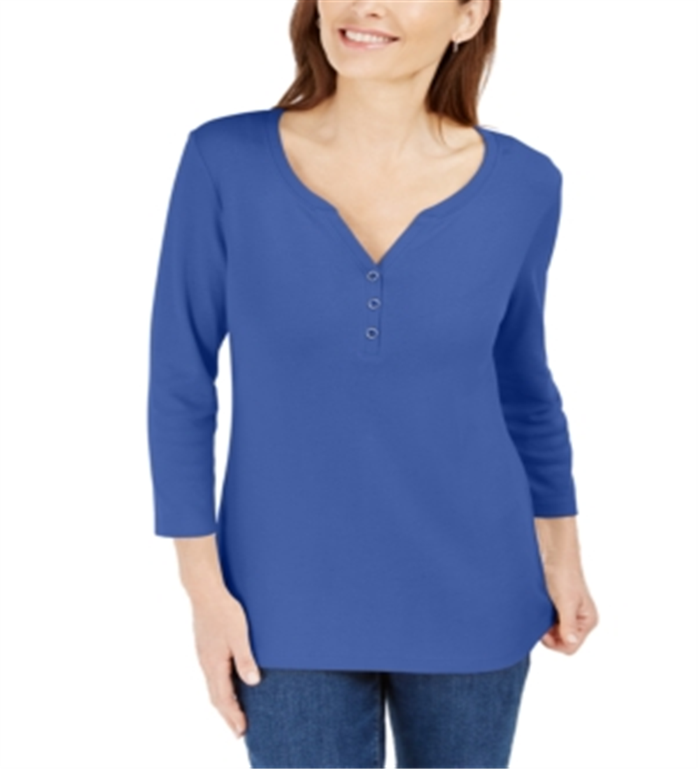 Camisa Henley Manga 3/4 Feminina Karen Scott Azul Tamanho M