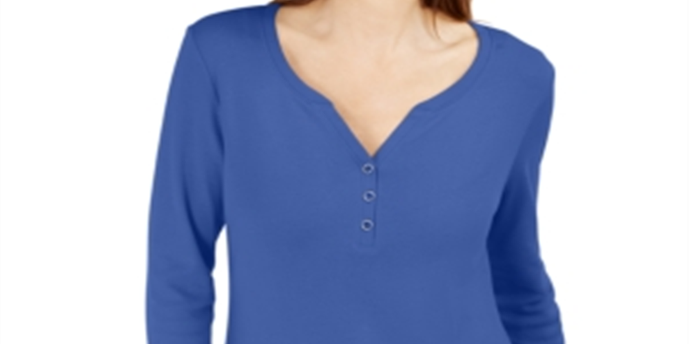 Camisa Henley Manga 3/4 Feminina Karen Scott Azul Tamanho M
