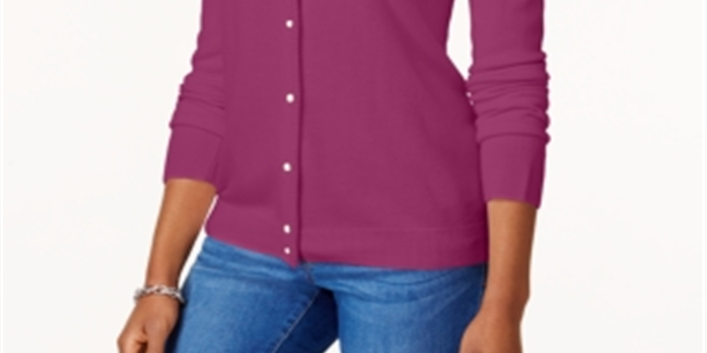 Karen Scott Cardigan Feminino com Botões e Contas Roxo Tamanho P