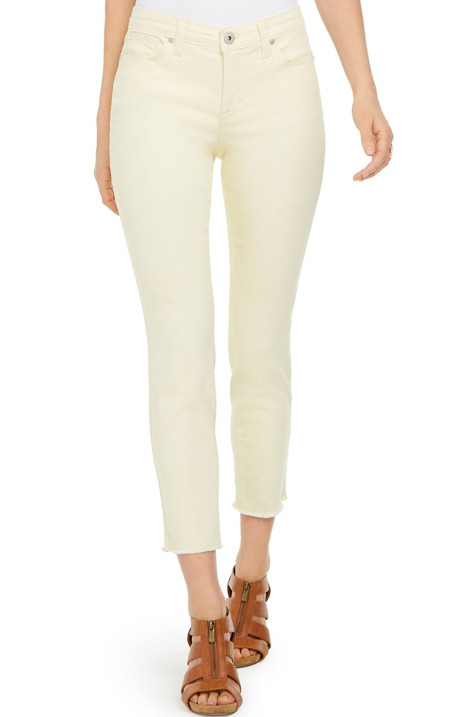 Calça jeans skinny feminina estilo &amp; co, lavagem clara, amarela, tamanho 8