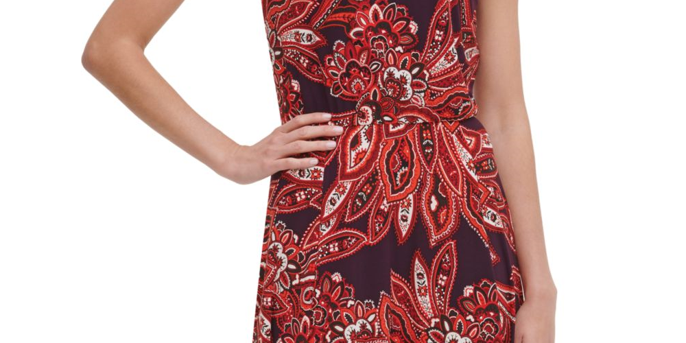 Vestido feminino Tommy Hilfiger estampado em jersey MIDI roxo tamanho 14
