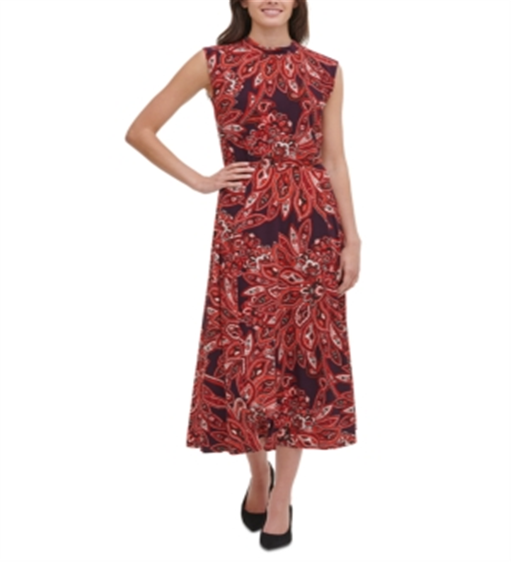 Vestido feminino Tommy Hilfiger estampado em jersey MIDI roxo tamanho 14
