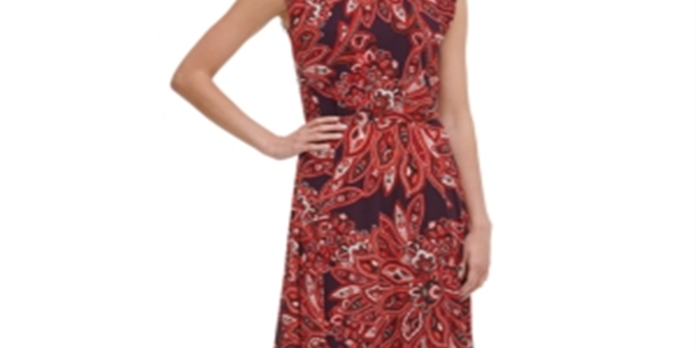 Vestido feminino Tommy Hilfiger estampado em jersey MIDI roxo tamanho 14