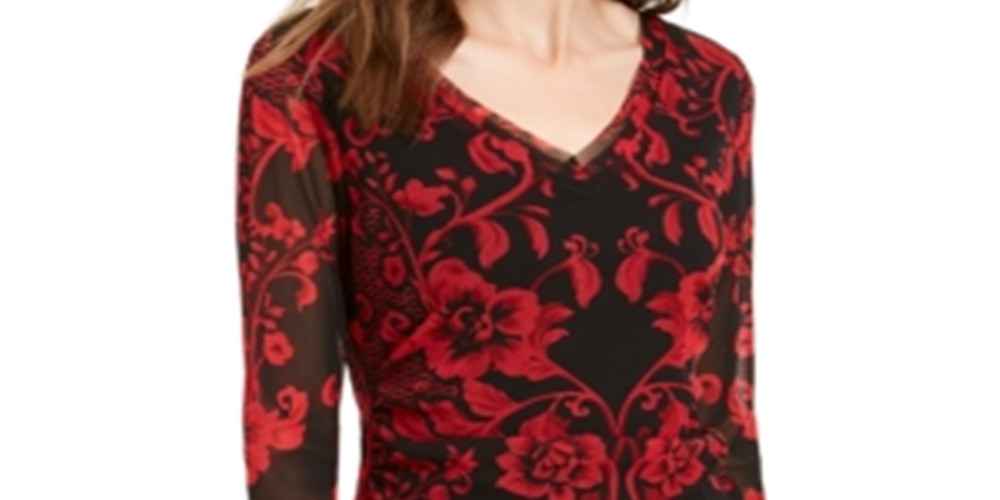 INC Top de malha estampado feminino pequeno vermelho tamanho pequeno S