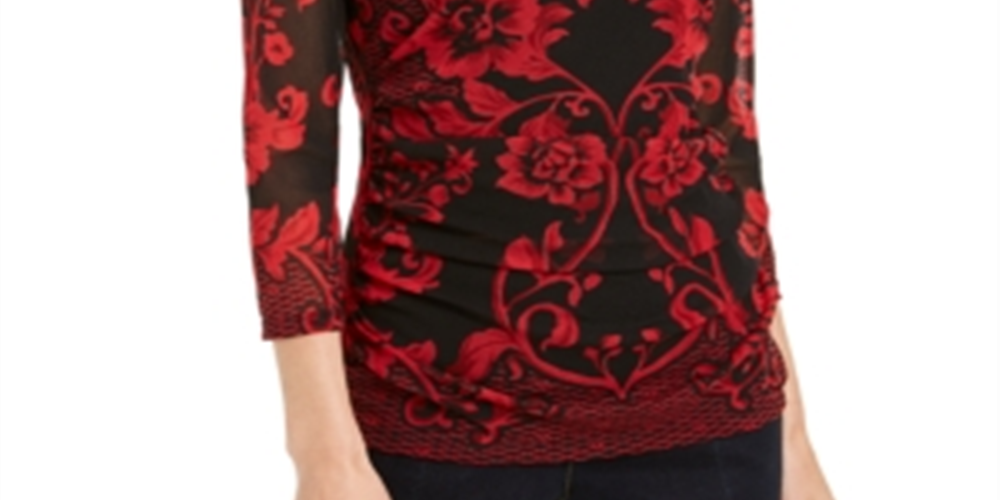 INC Top de malha estampado feminino pequeno vermelho tamanho pequeno S