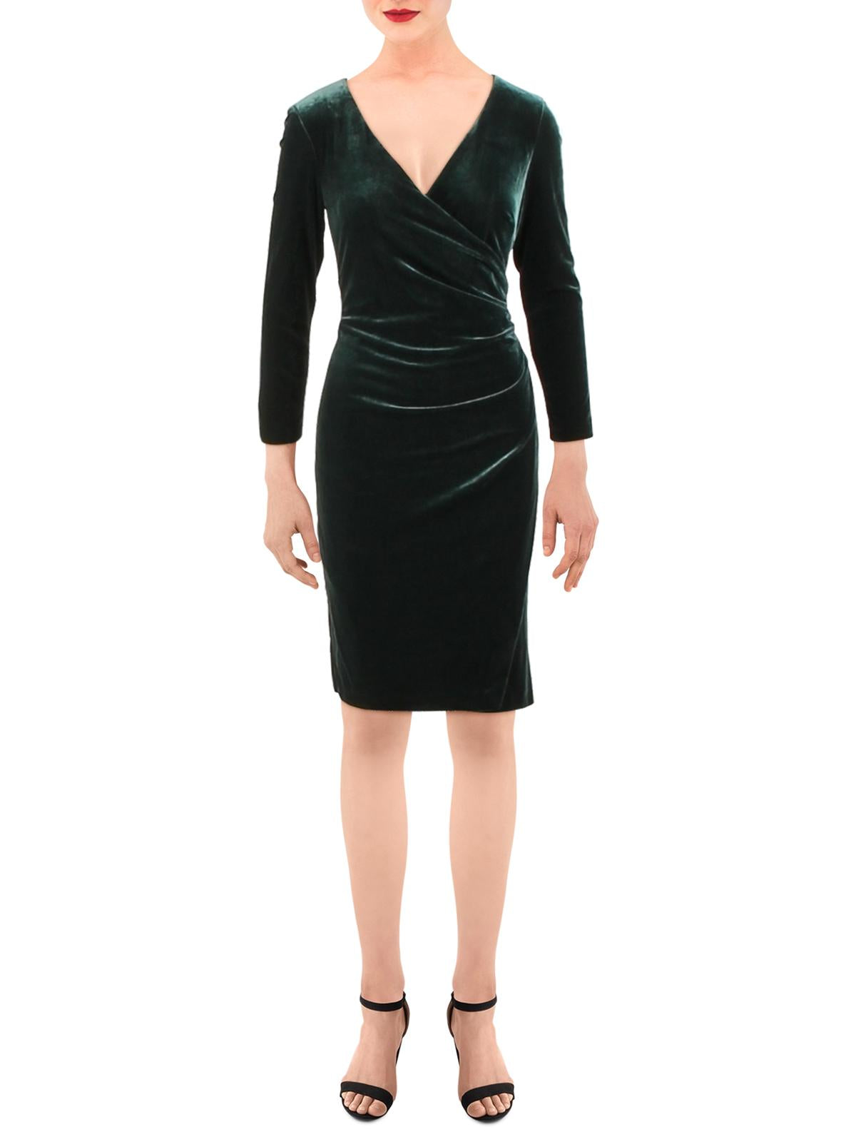 Vestido de coquetel feminino Torelana Velvet Faux Wrap da Lauren Ralph Lauren, verde, tamanho 8