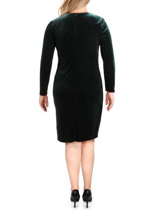 Vestido de coquetel feminino Torelana Velvet Faux Wrap da Lauren Ralph Lauren, verde, tamanho 8