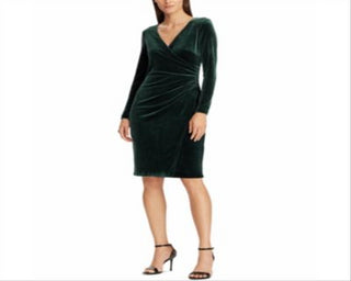 Vestido de coquetel feminino Torelana Velvet Faux Wrap da Lauren Ralph Lauren, verde, tamanho 8