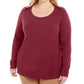 Camiseta feminina Karen Scott, manga comprida mesclada, gola redonda, tamanho top, vermelha, tamanho 1X
