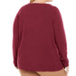 Camiseta feminina Karen Scott, manga comprida mesclada, gola redonda, tamanho top, vermelha, tamanho 1X