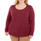 Camiseta feminina Karen Scott, manga comprida mesclada, gola redonda, tamanho top, vermelha, tamanho 1X