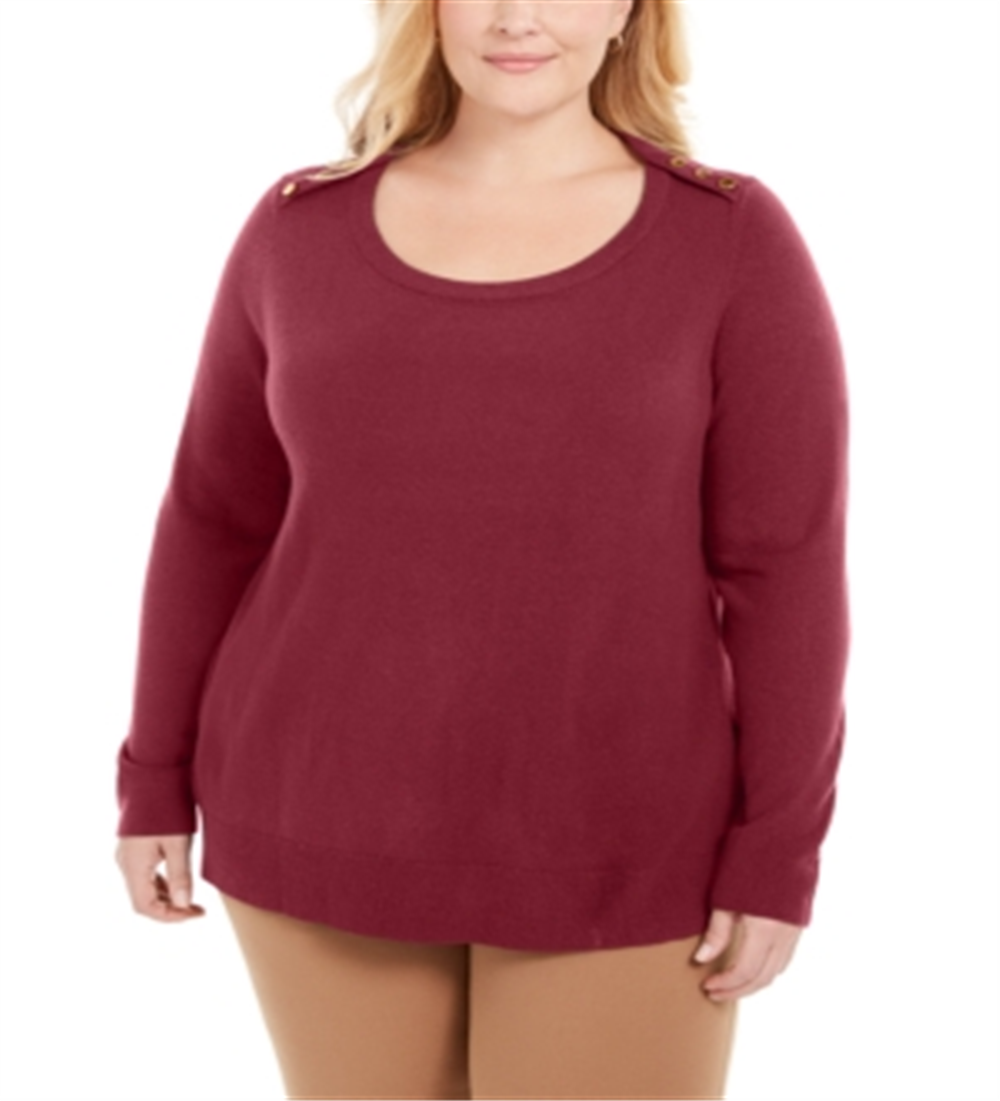 Camiseta feminina Karen Scott, manga comprida mesclada, gola redonda, tamanho top, vermelha, tamanho 1X