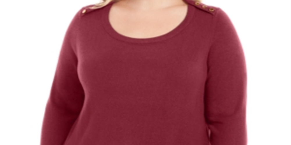 Camiseta feminina Karen Scott, manga comprida mesclada, gola redonda, tamanho top, vermelha, tamanho 1X