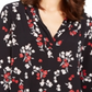 Blusa feminina Charter Club com estampa floral e decote em V, plissada, preta, tamanho grande