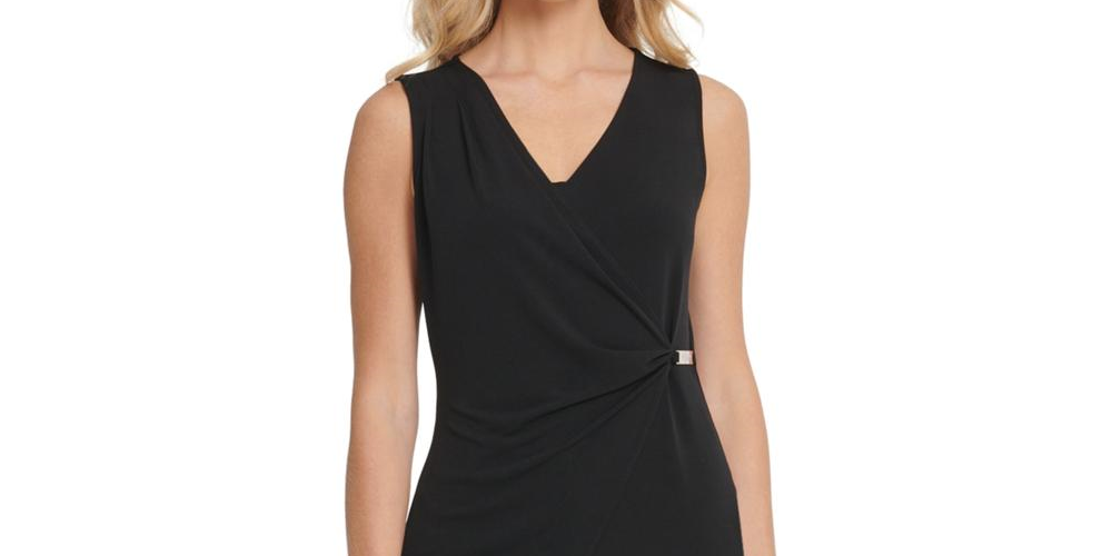 Top DKNY feminino com decote em V e sem mangas, preto, tamanho XL