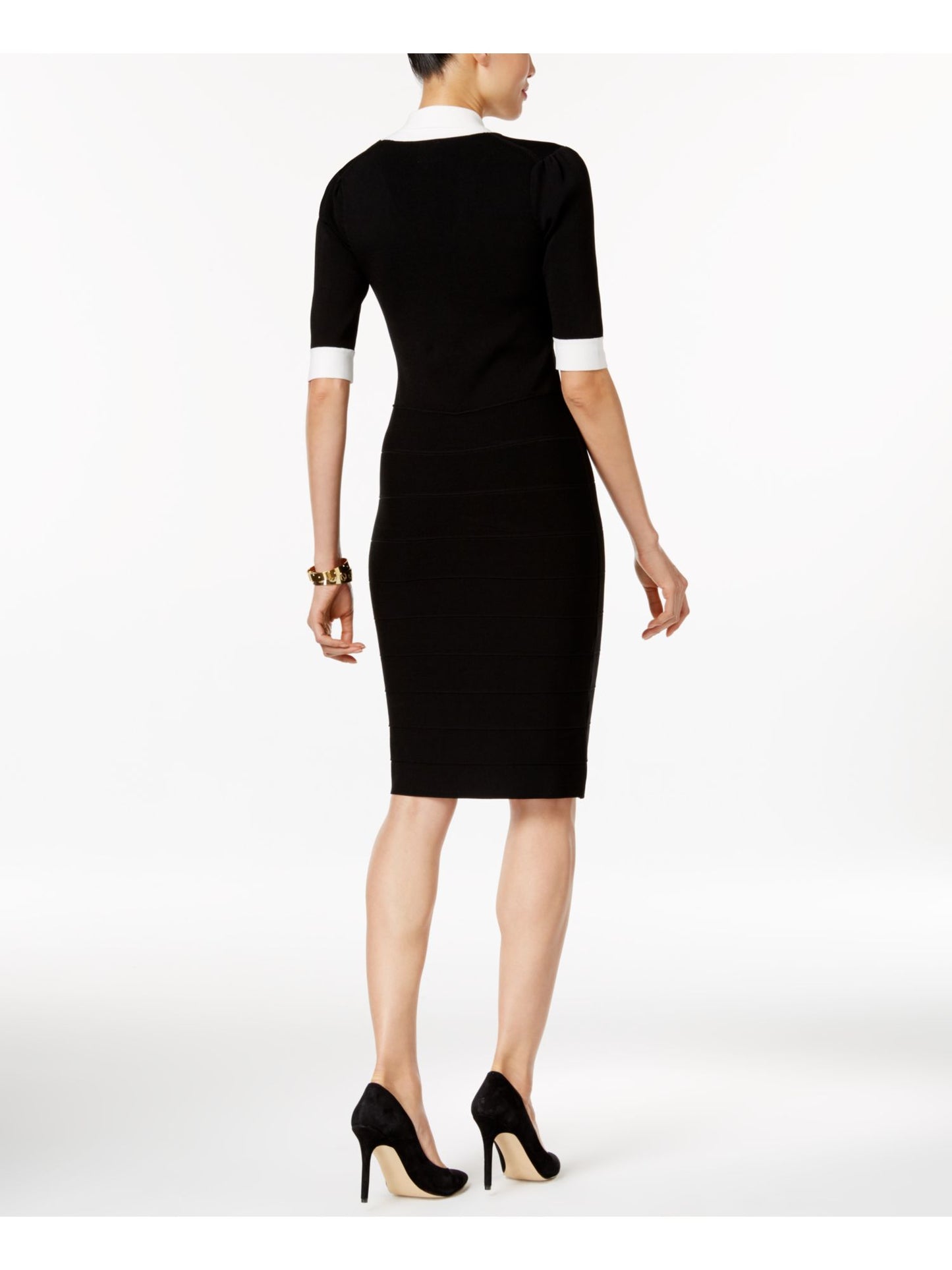 Vestido tubinho feminino Anne Klein manga curta comprimento até o joelho preto tamanho grande