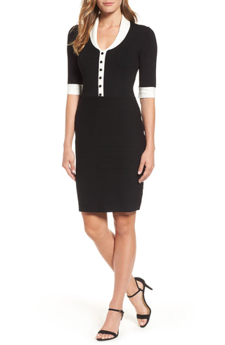 Vestido tubinho feminino Anne Klein manga curta comprimento até o joelho preto tamanho grande