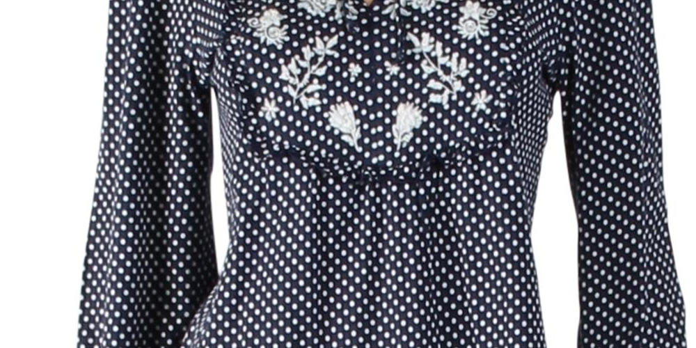 Camiseta feminina Lucky Brand com estampa floral de bolinhas, azul-marinho, tamanho médio