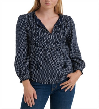 Lucky Brand Women's Polka Dot Floral T-Shirt NavySize Medium