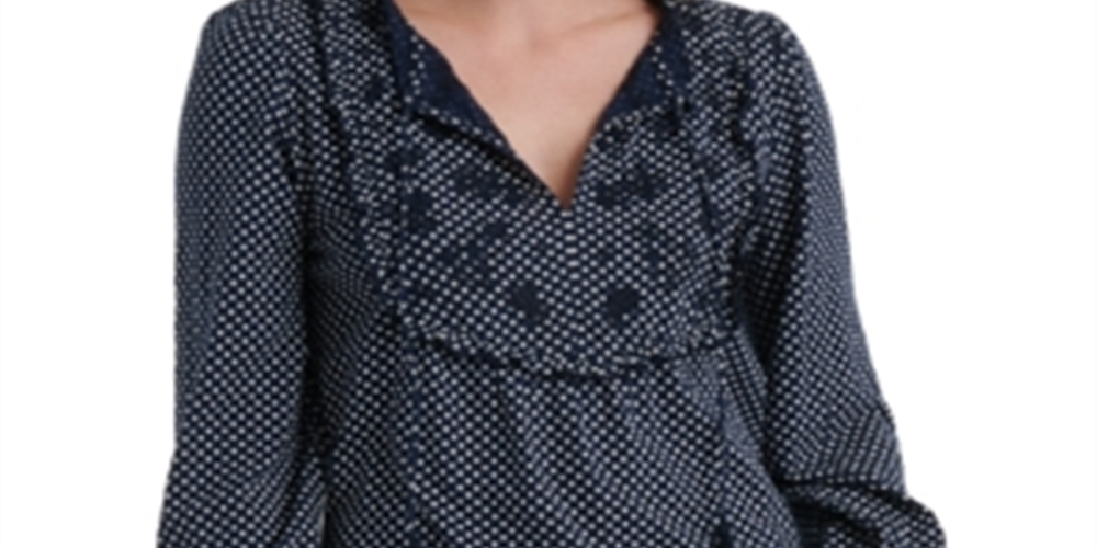 Camiseta feminina Lucky Brand com estampa floral de bolinhas, azul-marinho, tamanho médio