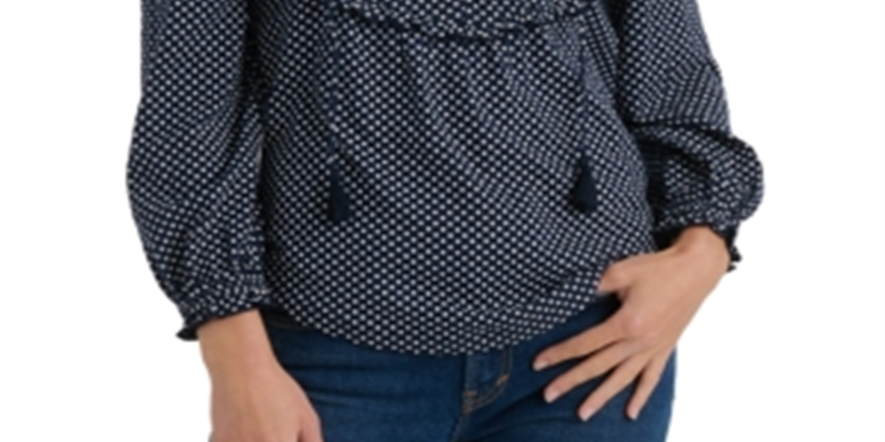 Camiseta feminina Lucky Brand com estampa floral de bolinhas, azul-marinho, tamanho médio