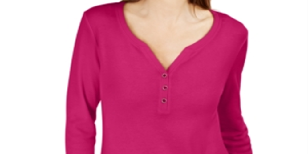 Camisa Henley Karen Scott feminina manga 3/4 rosa regular e pequeno, tamanho M
