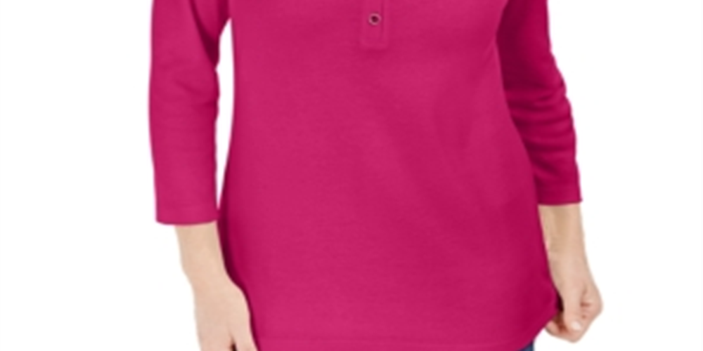 Camisa Henley Karen Scott feminina manga 3/4 rosa regular e pequeno, tamanho M