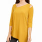 Blusa feminina Alfani de malha assimétrica com ombros descobertos, dourada, tamanho P